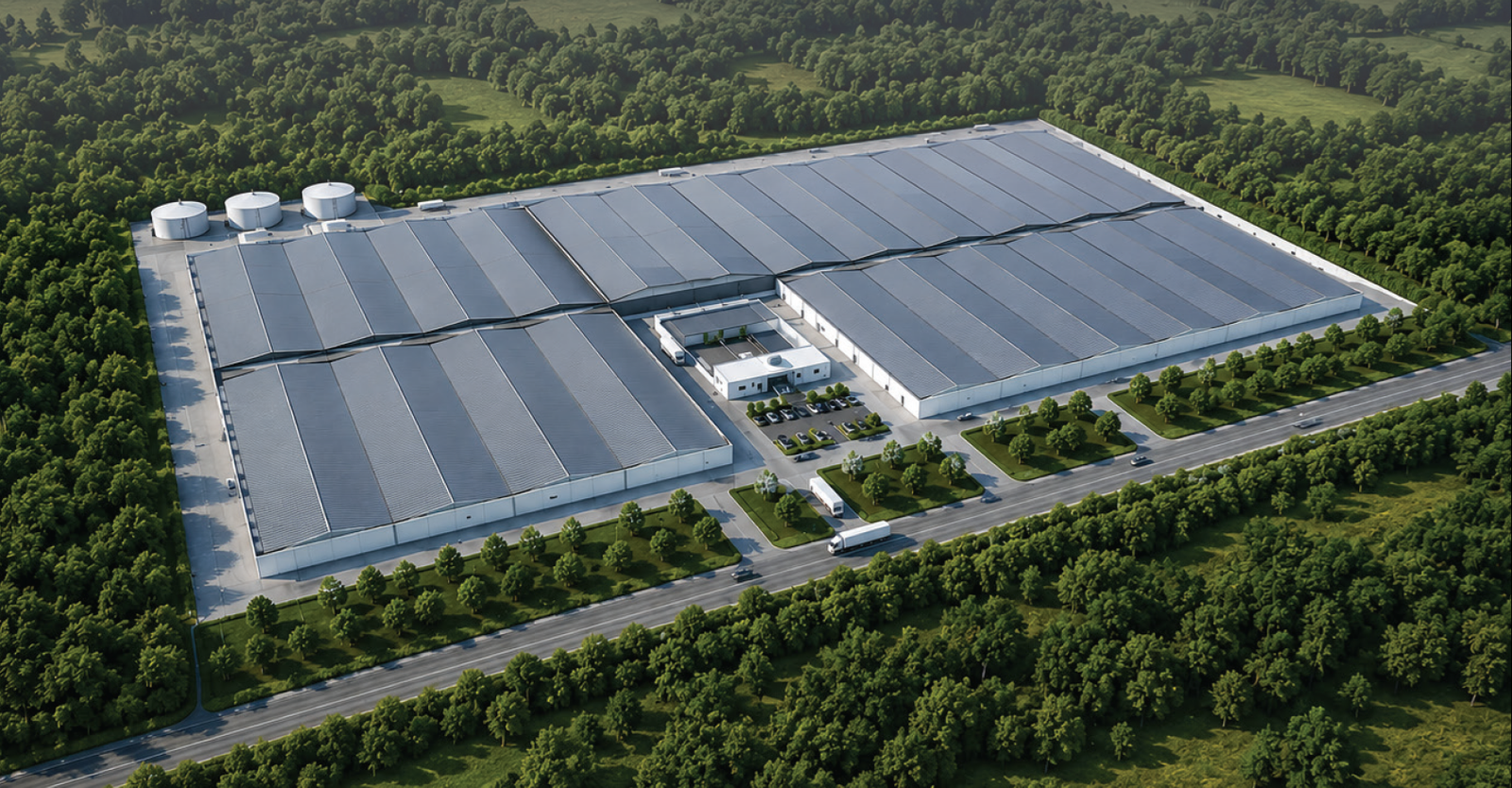 Aerial concept view of the Therma Blue shrimp production facility in Denmark